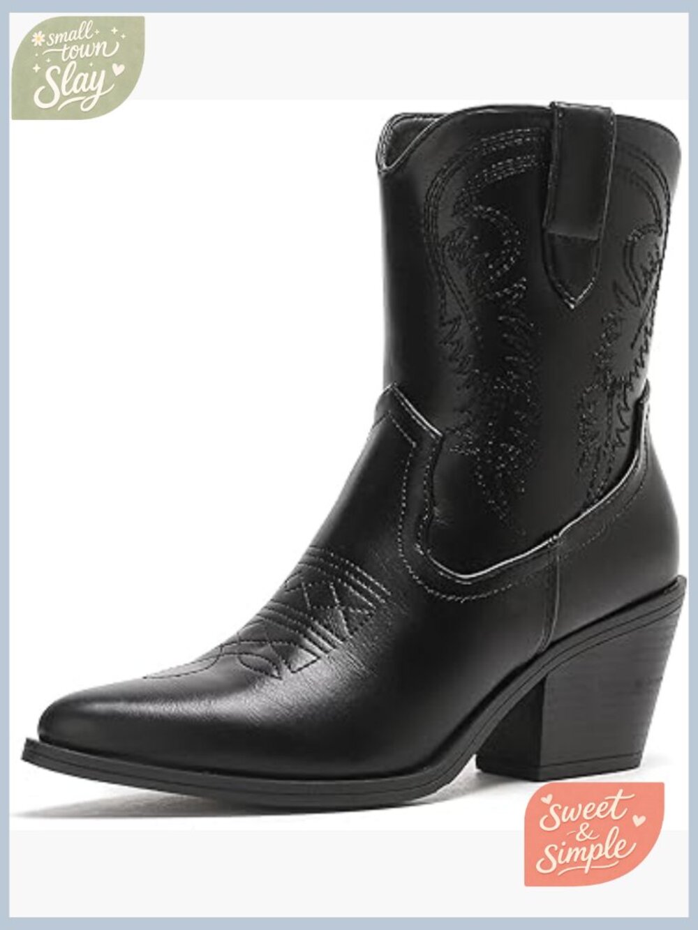 Women's Western Ankle Boots Embroidered Pointed Toe
